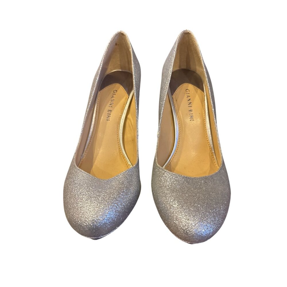 Gianni Bini Silver Glitter Platform Pumps High Heels Women's Sz 9M Holiday Party - Picture 4 of 8